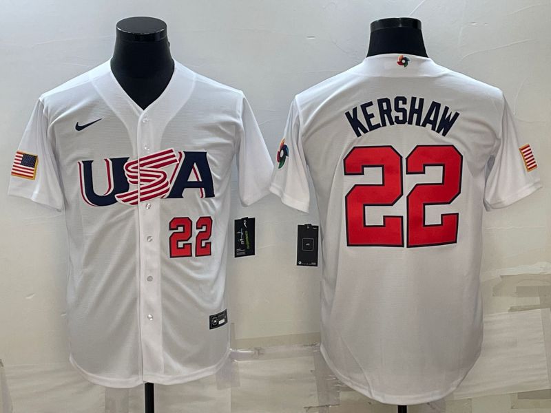Men 2023 World Cub USA 22 Kershaw White Nike MLB Jersey17